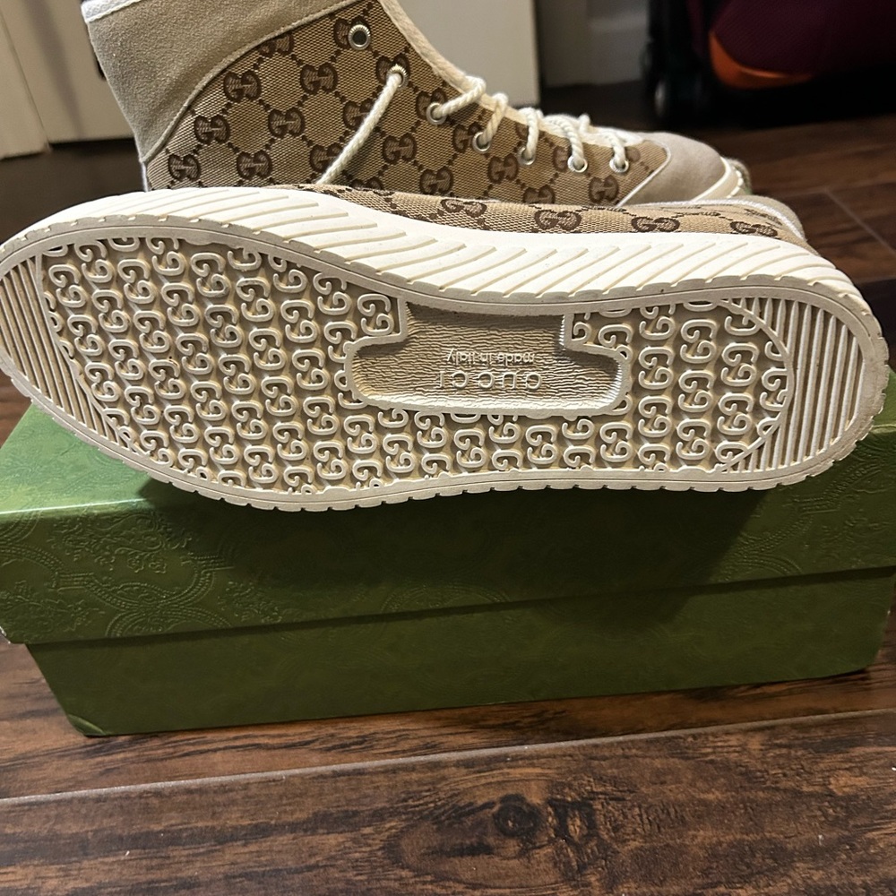 Gucci Beige and Brown High-Top Sneakers - Picture 2 of 7